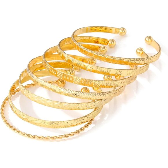 Women's 14k Gold Plated Multi Layer Stackable Cuff Bracelet Set Trendy Elegance - Picture 9 of 9